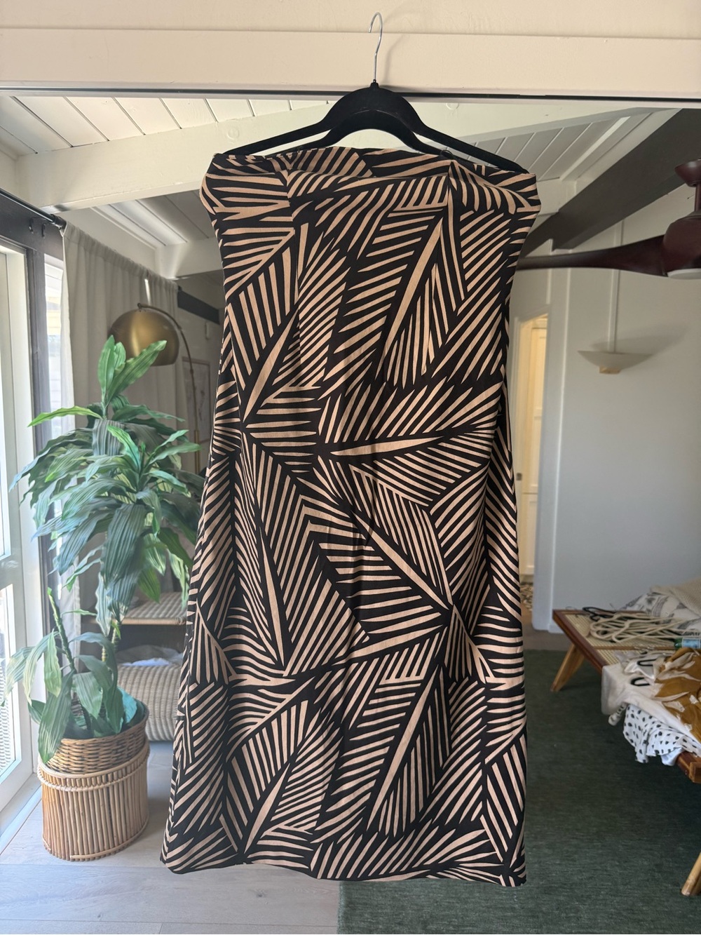 Nordstrom Black and Beige Geometric Midi Dress